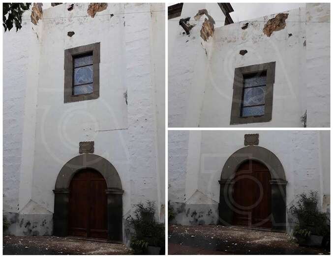 Desprendimientos de la fachada sur del templo de Los Llanos/TA.